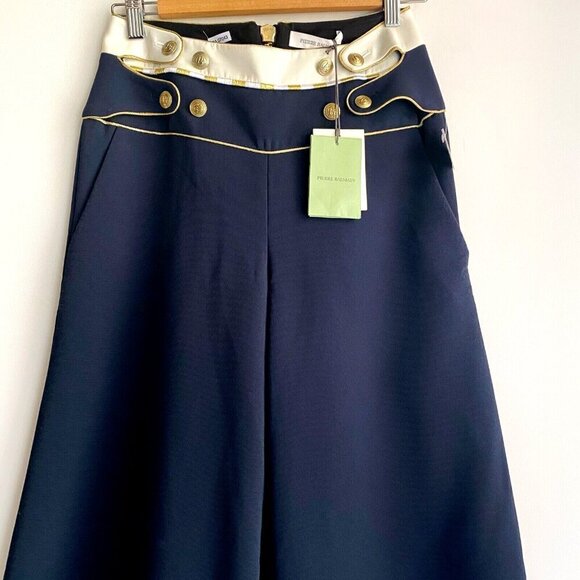 Pierre Balmain Wide Leg Knit Sailor Style Navy BLue Palazzo Pants 36 - Picture 13 of 13